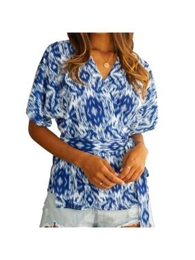 TRÏBE Wrapped Style Mosaic Blouse Size Medium NWT
